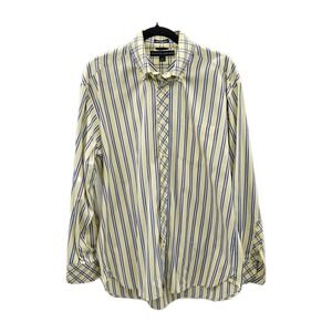 Tommy Hilfiger Men's‎ Yellow With Blue & White Stripe And Plaid Shirt Medium